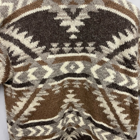 Ralph Lauren Hand Knit 100% Wool Aztec Southwestern open front sweater pockets - Picture 5 of 6